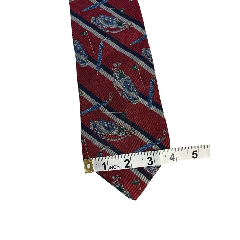 Nautica Striped Golf Bag Print Silk Tie‎ Vintage